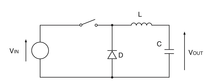 A simple switching DC-DC converter.