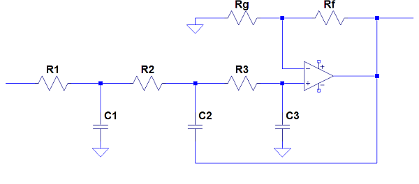 Third order single op amp Sallen Key low-pass filter