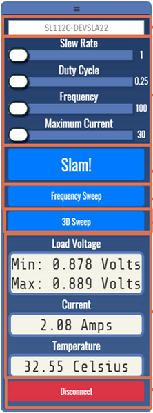 The LoadSlammer GUI provides an easy-to-use interface for testing a load slammer.
