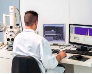 Material analysis of components using an electron microscope and X-ray technology.