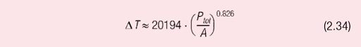 Temperature increase in the component (large surface)