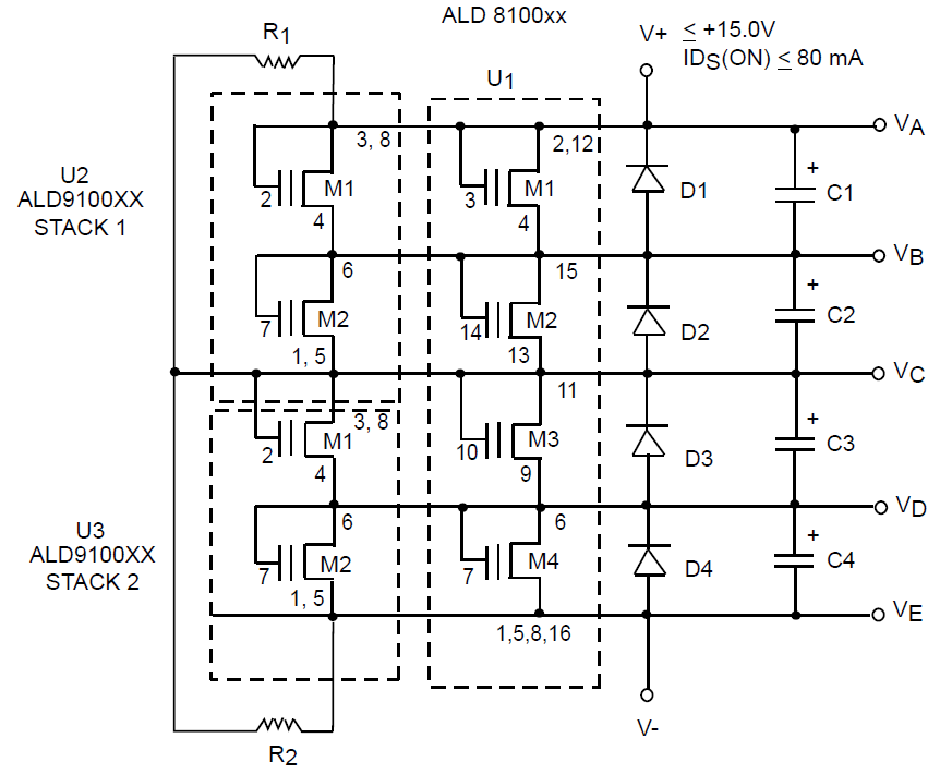 schematic of a fully-populated board with three MOSFET arrays.