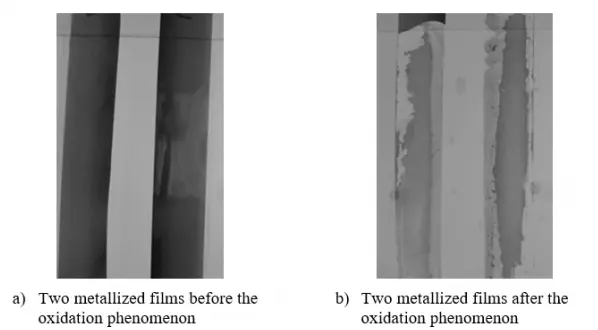 Fig.3. Metallized films before and after oxidation phenomenon