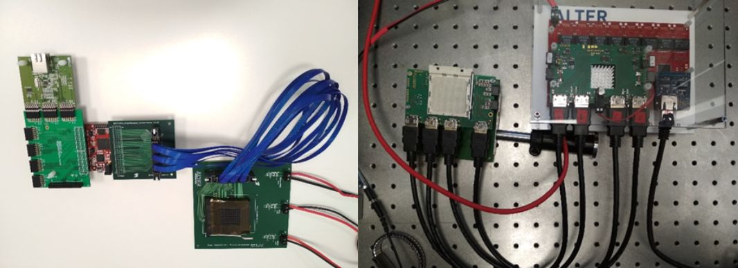 Figure 5 Test boards for the image sensors with single ended signals (left) and differential signals (right).