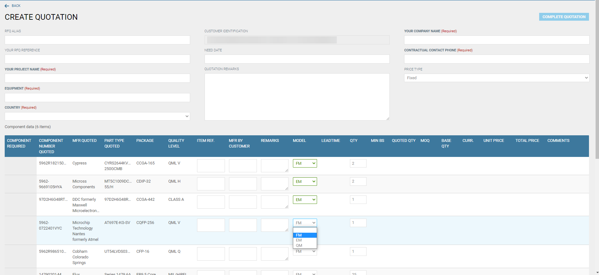 component data section