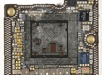 example of high density MLCC on board of smartphone around and under the main processor (removed)