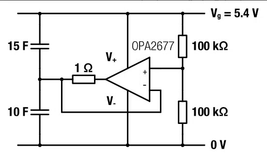 Figure 13: Active supercapacitor balancing circuit of OPA2677 as used for the measurements.