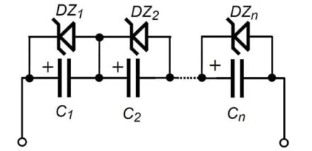 Fig. 3. Passive balancing circuit with Zener diodes (Clamping Diodes)
