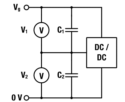 Schematic supercapacitors active balancing circuit with DC-DC Conversion.
