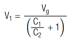 voltage drop V1 on two capacitors in series [1]