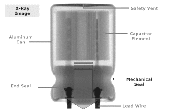 Figure 1. X Ray image of aluminum can wet electrolyte leaded capacitors