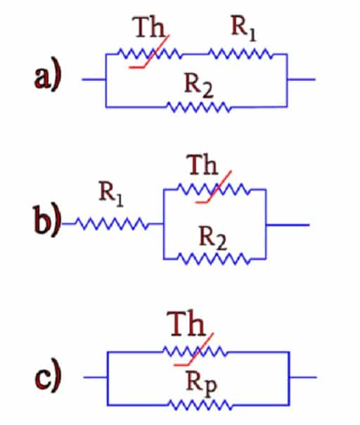 Figure 10. Correction circuits for the R/T characteristic of NTC thermistors.