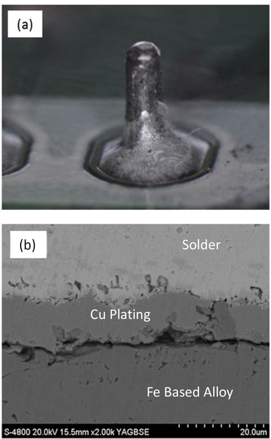 Figure 25. Open IND Failure (a) external as-isimage and (b) SEM image showing delamination in a cross-sectioned view.