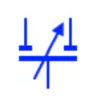 Split-stator capacitor Symbol for a variable capacitor with a tap connection.